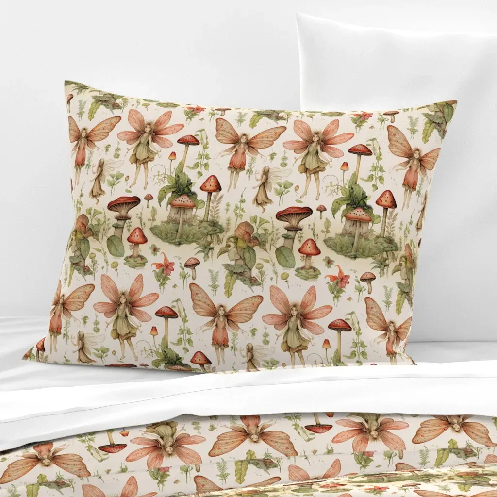 Garden Fairies And Mushrooms Standard Pillow Cover - Pale Peach, Cotton Sateen product