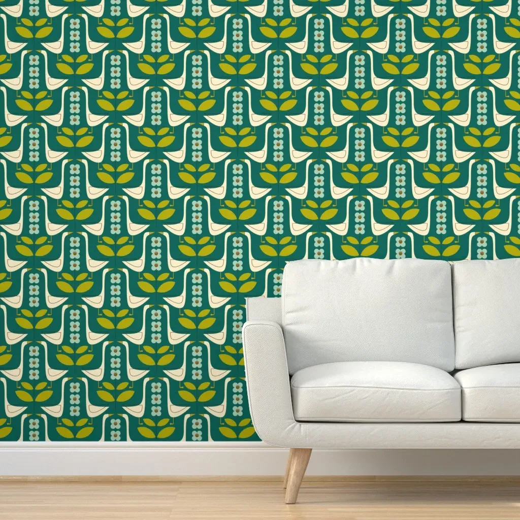 Garden Geese Peel and Stick Wallpaper - Teal product