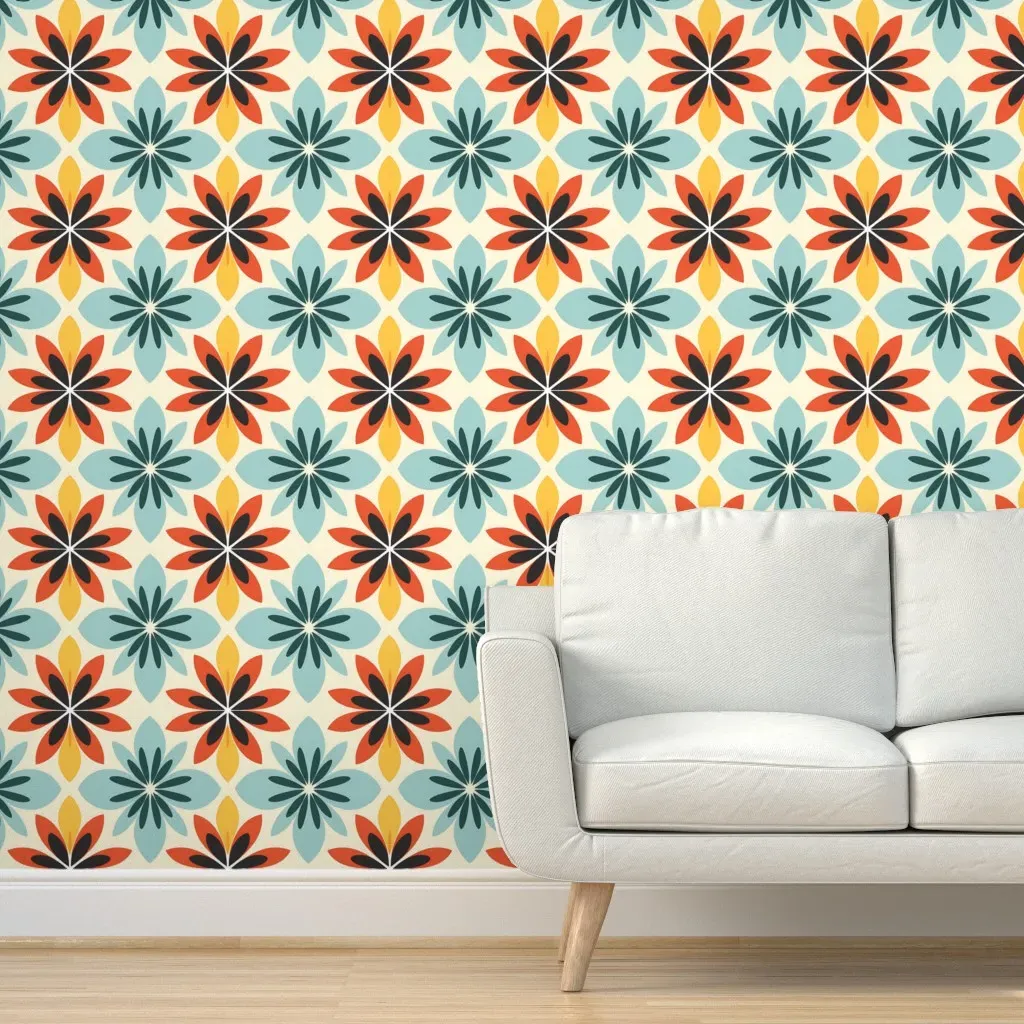 Garden Glimmers Retro Radiance Peel and Stick Wallpaper - Teal product