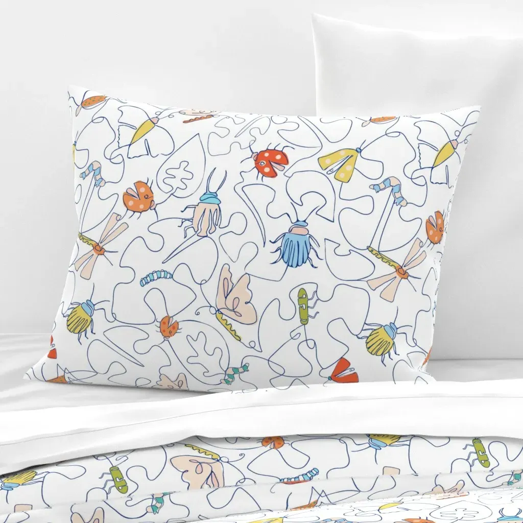 Garden Insects Line Art Standard Cushion Cover - Light Blue, Cotton Sateen product