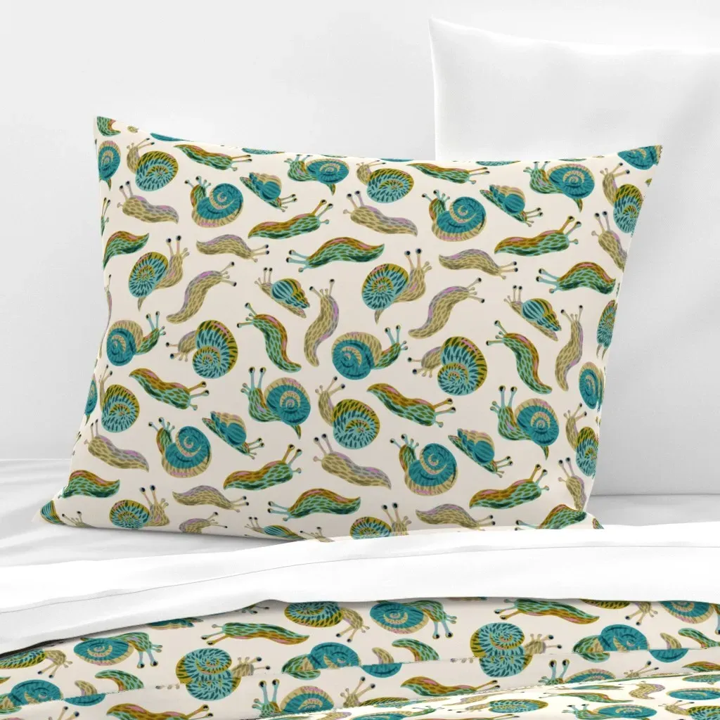 Garden Munchers Snails Slugs Standard Knife Edge Pillow - Teal, Cotton Sateen product