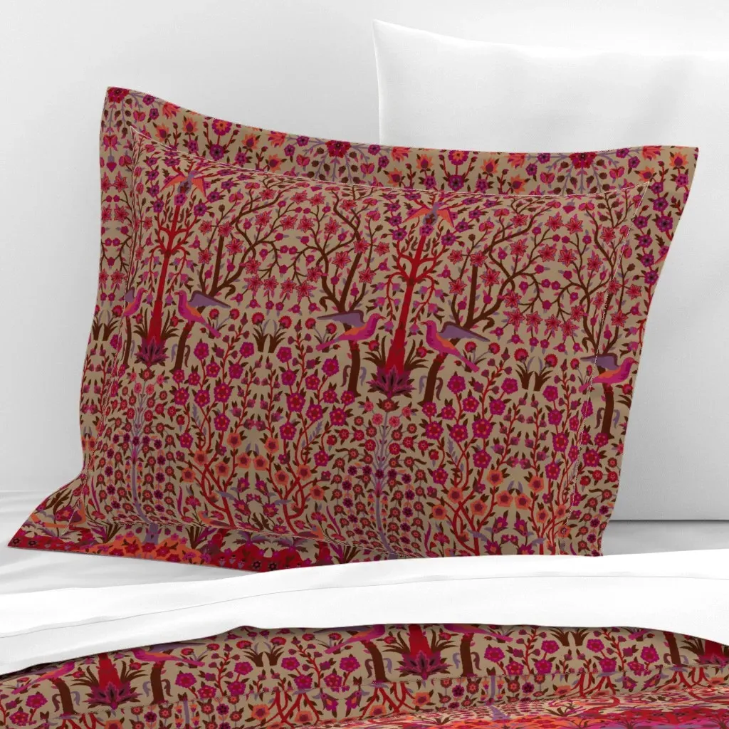 Garden Of Paradise 3D Standard Flanged Pillow Sham - Crimson, Cotton Sateen product