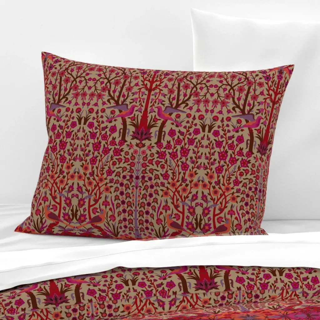 Garden Of Paradise Standard Knife Edge Pillow - Crimson, Cotton Sateen product