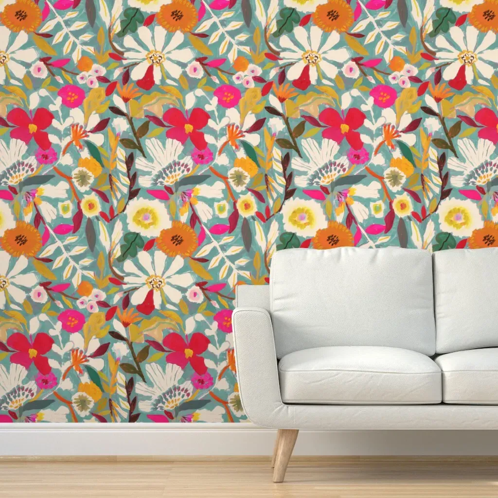 Garden Painterly Florals Peel and Stick Wallpaper - Teal product