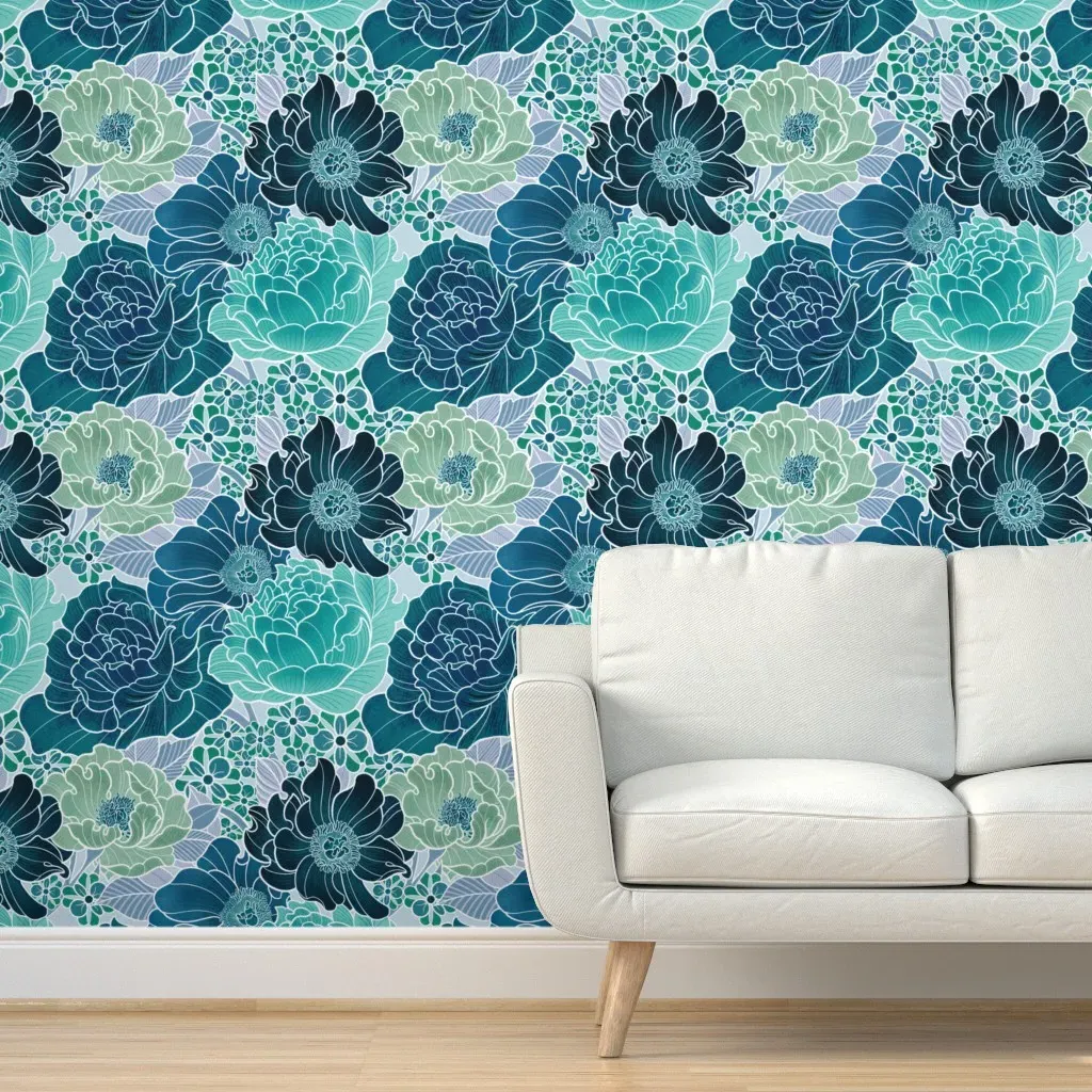 Garden Peony Peel and Stick Wallpaper - Teal product