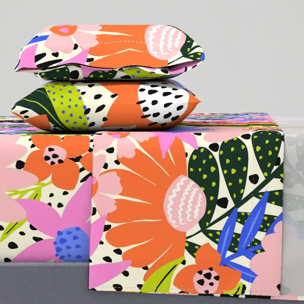 Garden Retreat Twin Sheet Set - Orange, Floral Print product