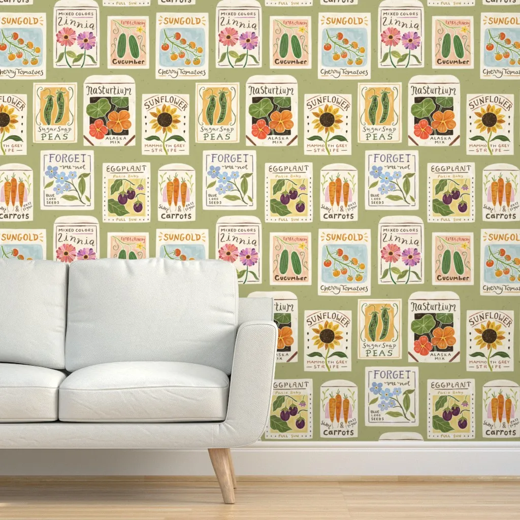 Garden Seed Packets Large Peel and Stick Wallpaper - Sage Green product