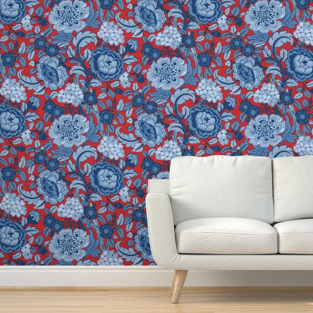 Garden Tapestry Trail Peel and Stick Wallpaper - Blue, Red product