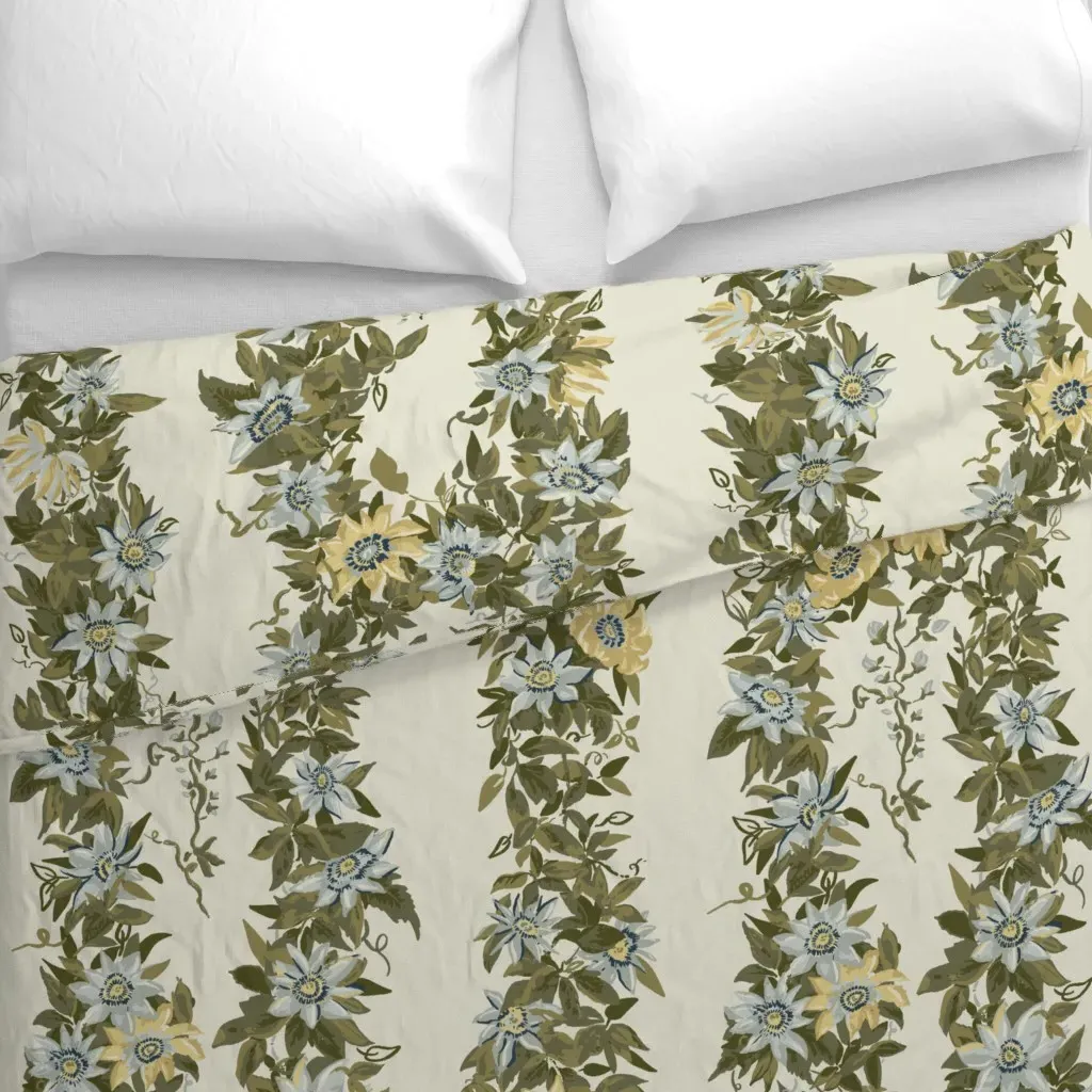 Garlow Blue Center Green Leaf Duvet Cover - Olive Green alternate view