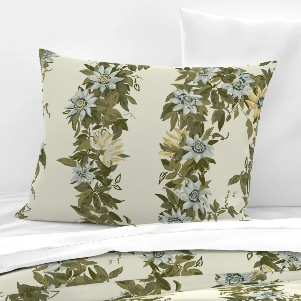 Garlow Blue Center Green Leaf Standard Cushion Cover - Olive Green, Cotton Sateen product