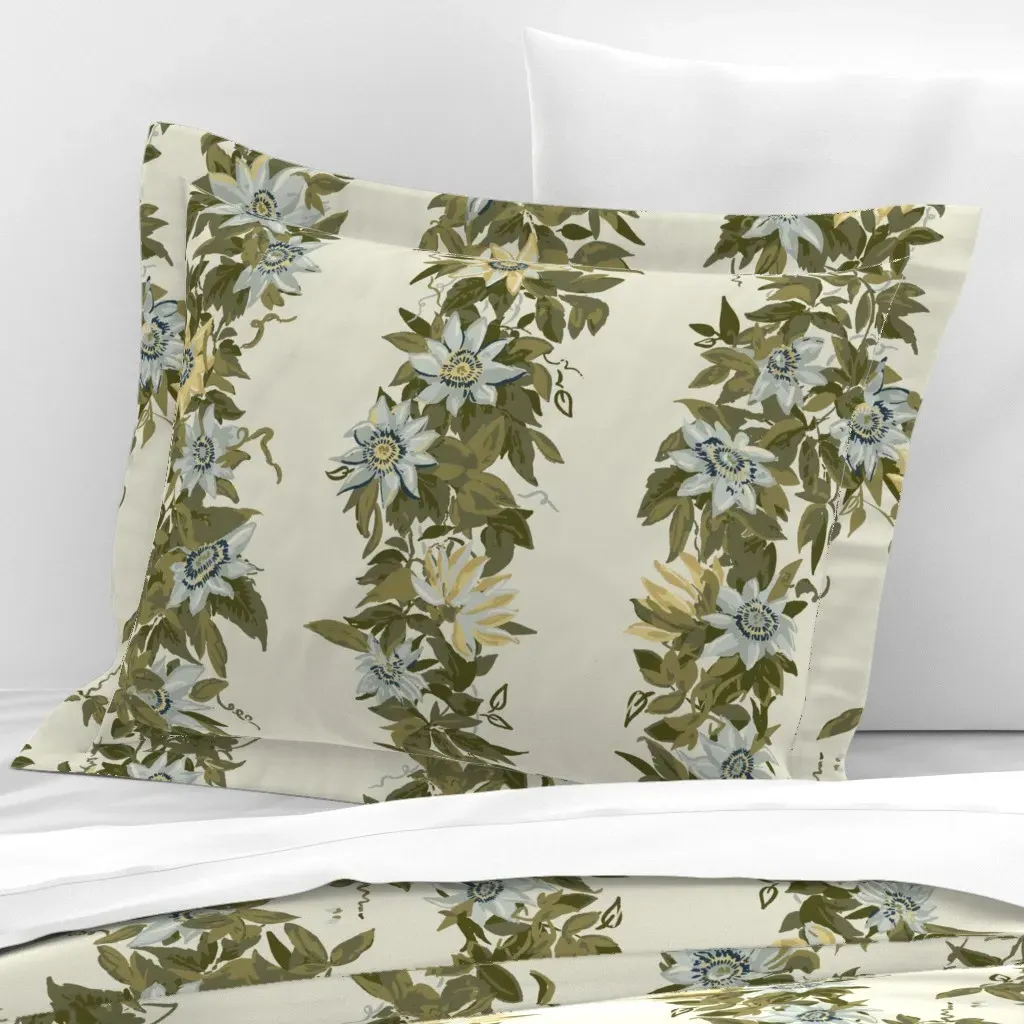 Garlow Blue Center Green Leaf Standard Flanged Pillow - Olive Green, Cotton Sateen product