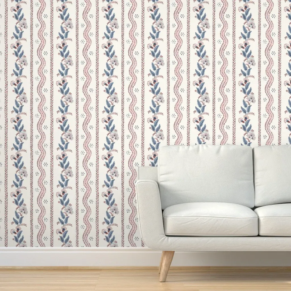 Garrison Emma Stripe Peel and Stick Wallpaper - Red, Indigo Cream product