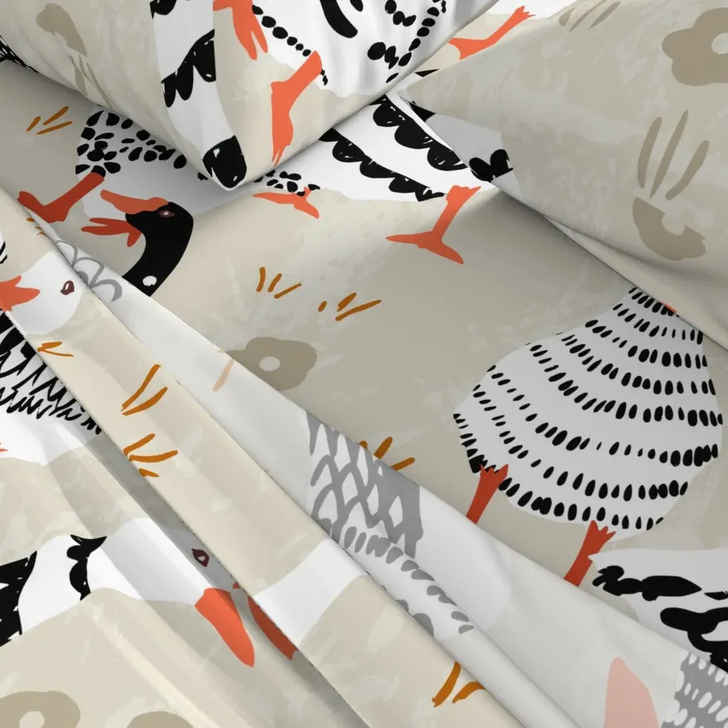 Geese Black And White Farm Animals Queen Sheet Set alternate view