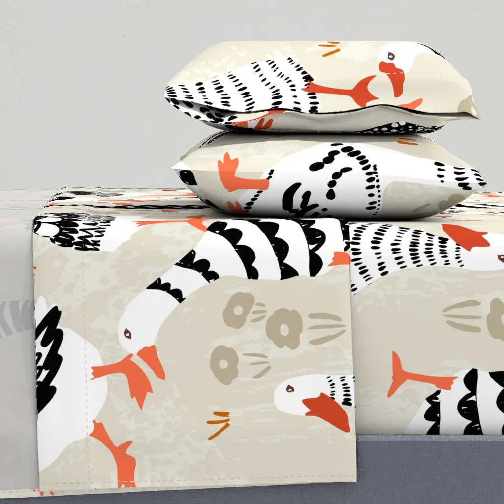 Geese Black And White Farm Animals Queen Sheet Set product