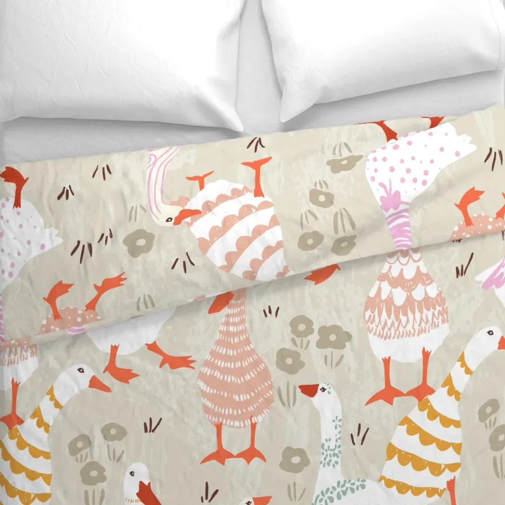 Geese Cute Patterned Farm Duvet Cover - Off-White alternate view