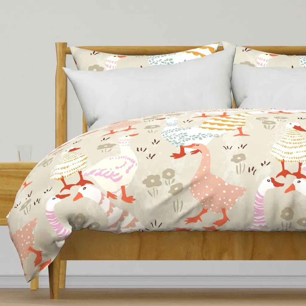 Geese Cute Patterned Farm Duvet Cover - Off-White product