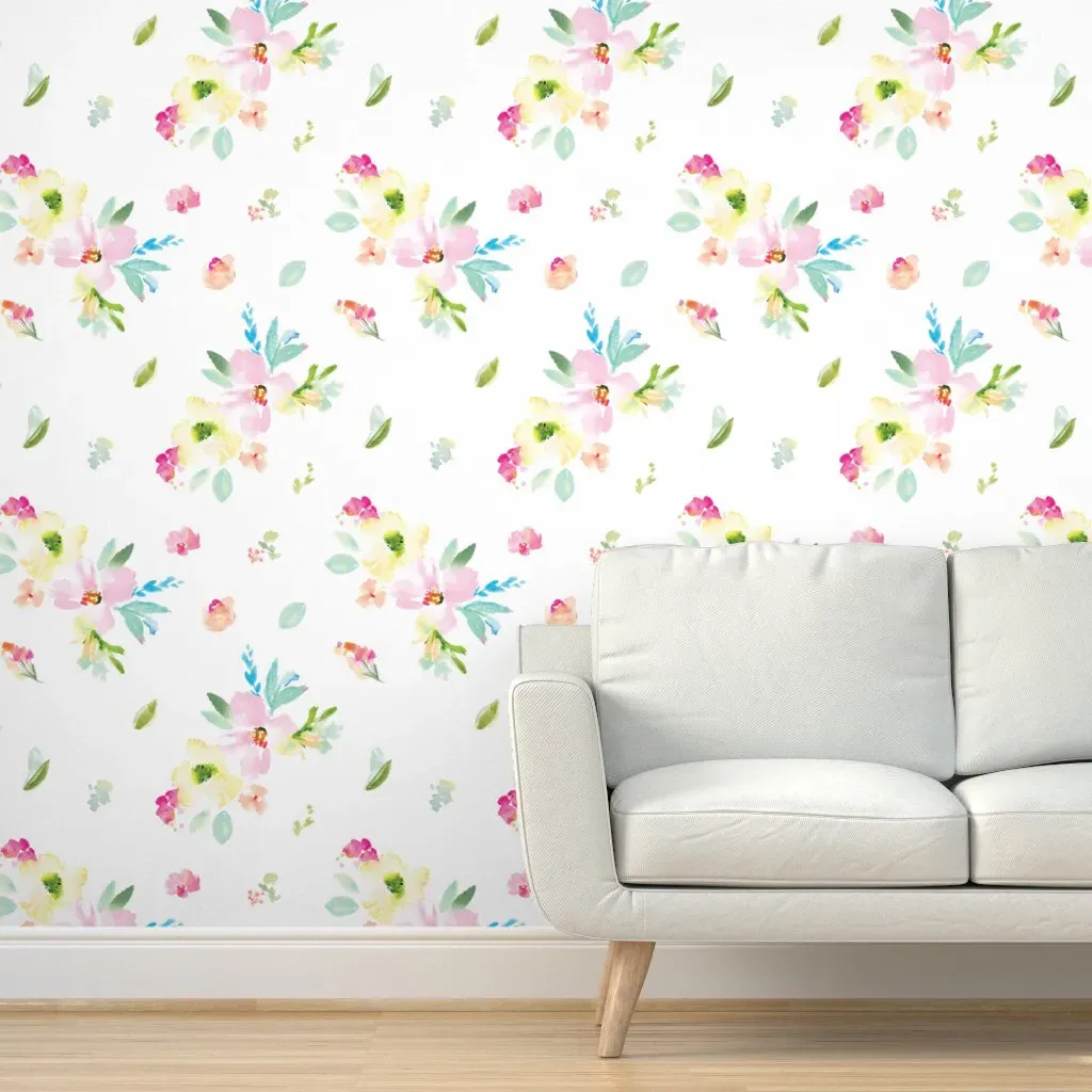 Gemma Watercolor Flowers Peel and Stick Wallpaper - Pink product