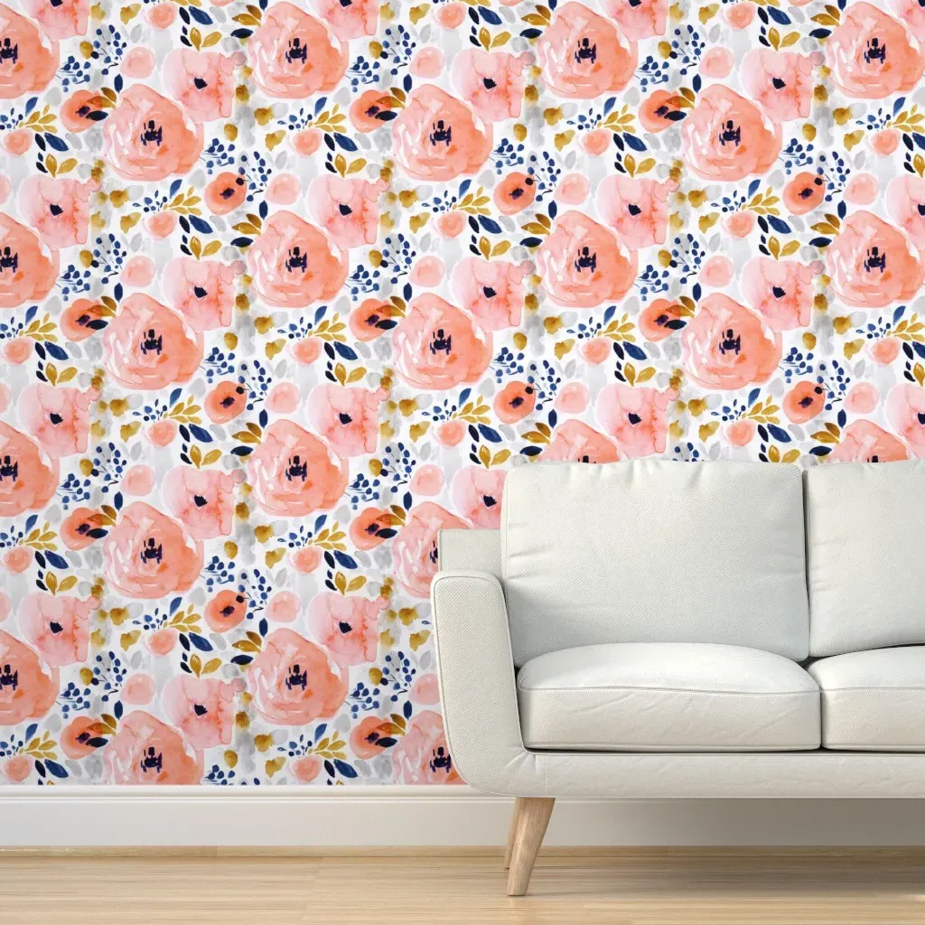 Genevieve Floral Peel and Stick Wallpaper - Pink, Gold product