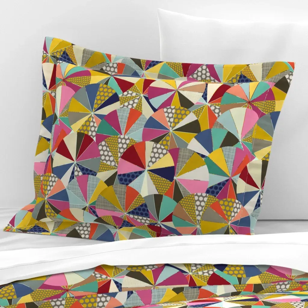 Geo Brolly Wide Cotton Sateen Standard Flanged Pillowcase - Mustard Yellow product