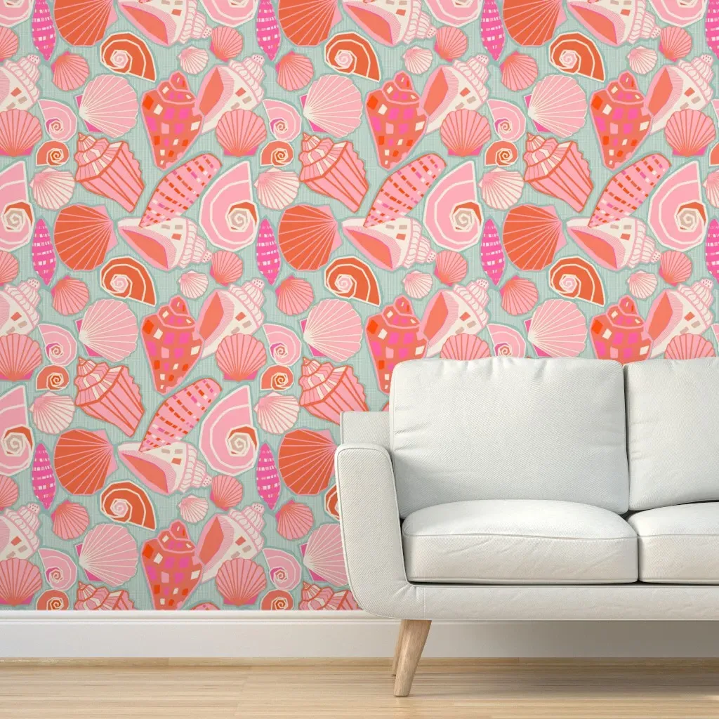 Geo Shells Peel and Stick Wallpaper - Coral Pink product