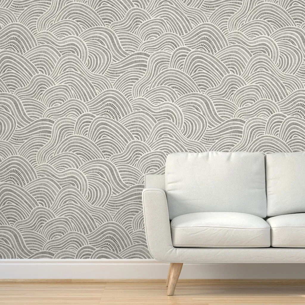 Geo Stone Flow Striped Wavy Peel and Stick Wallpaper - Black and White product