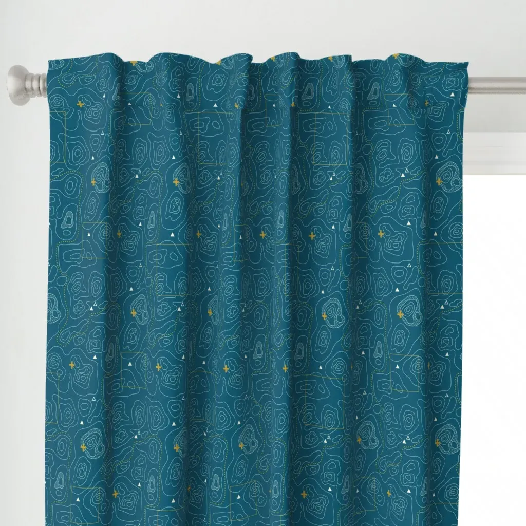Geological Survey Deep Curtain Panel - Teal alternate view