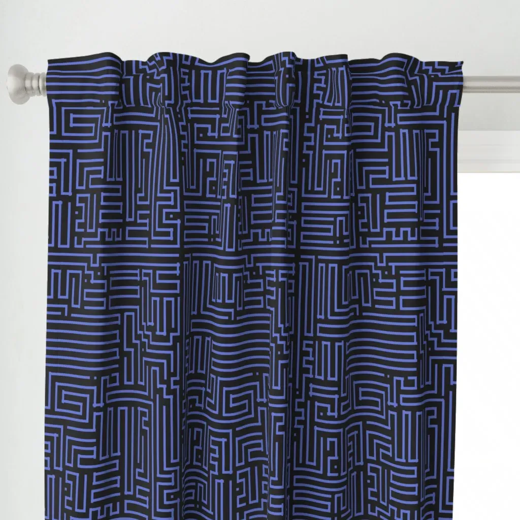 Geometric Abstract Maze Curtain Panel - Blue alternate view