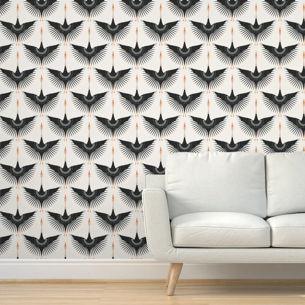 Geometric Art Deco Cranes Peel and Stick Wallpaper - Black, Cream product