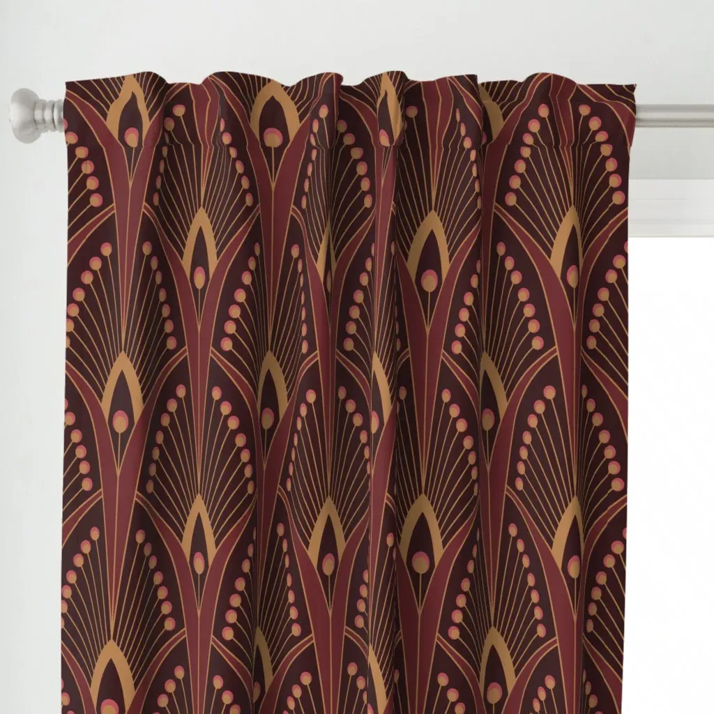 Geometric Art Deco Curtain Panel - Burgundy alternate view