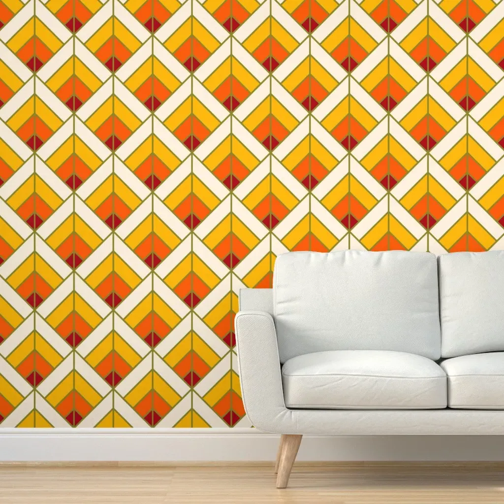 Geometric Art Deco Diamond Sunset Peel and Stick Wallpaper - Beige product