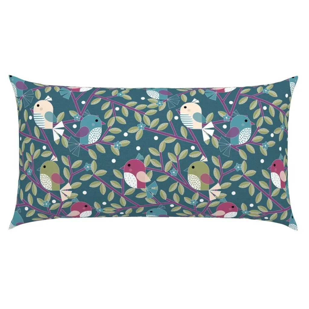 Geometric Birds On The Branch King Pillow Sham - Teal product