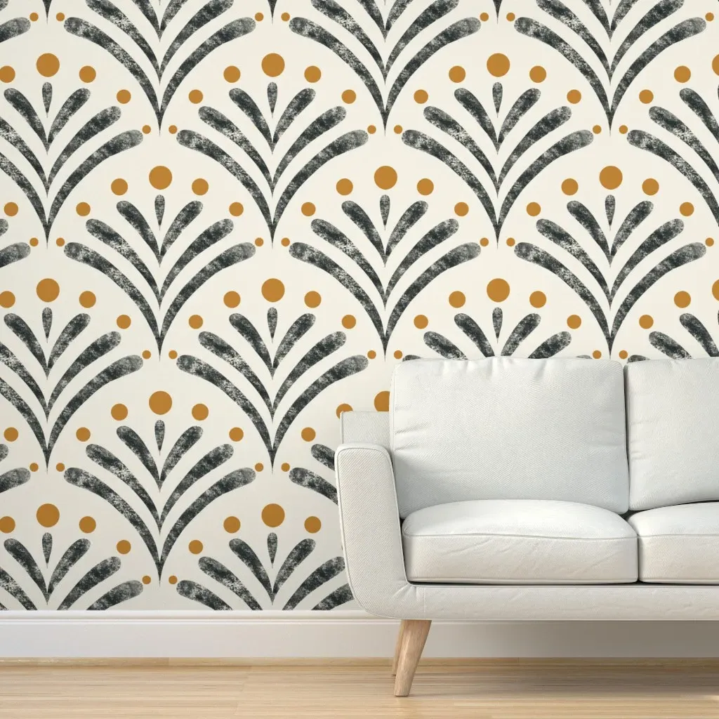 Geometric Botanical Peel and Stick Wallpaper - Black and Gold product