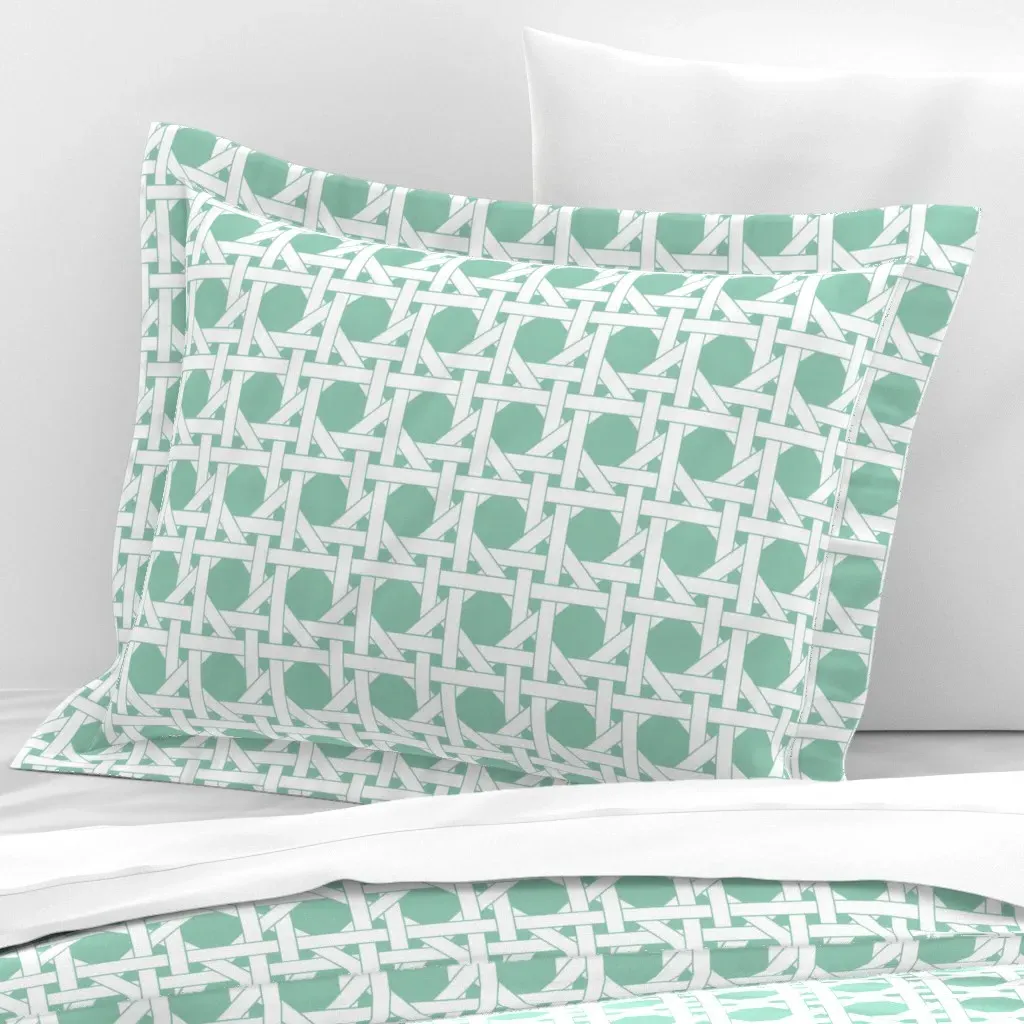 Geometric Cane Weave Standard Flanged Cushion Cover - White product