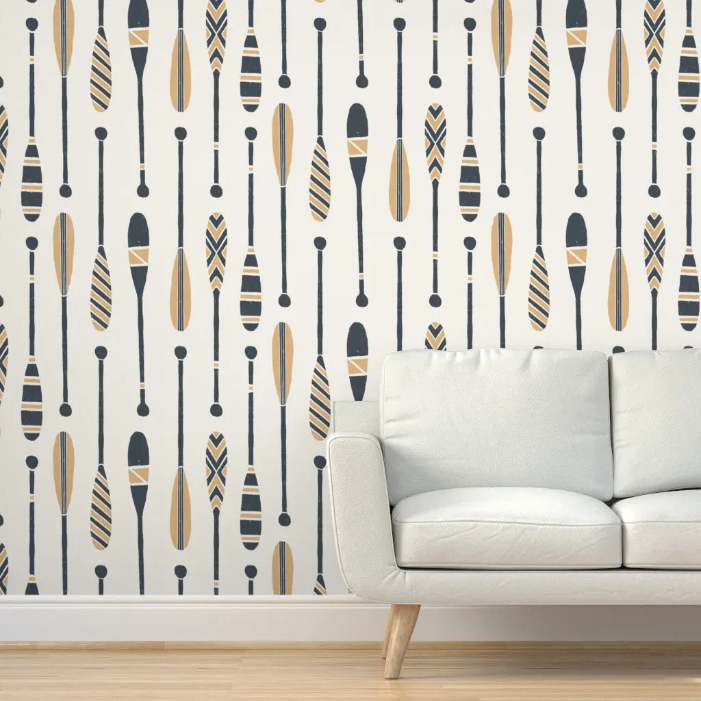 Geometric Canoe and Kayak Paddles Large Peel and Stick Wallpaper - Dark Gray, Navy product