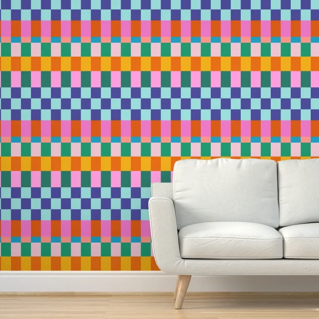 Geometric Checkerboard Peel and Stick Wallpaper - Rainbow product