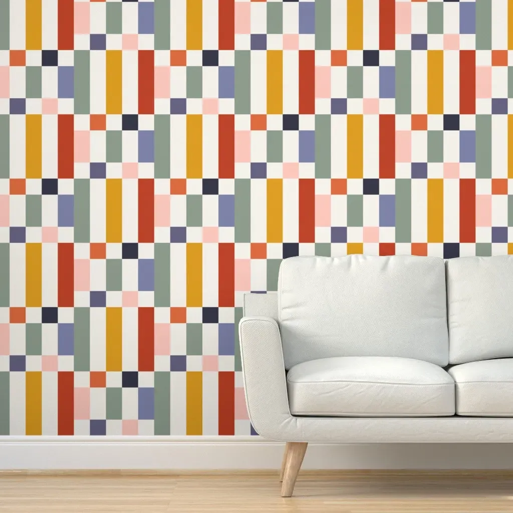 Geometric Checkers Peel and Stick Wallpaper - Red, Cream product