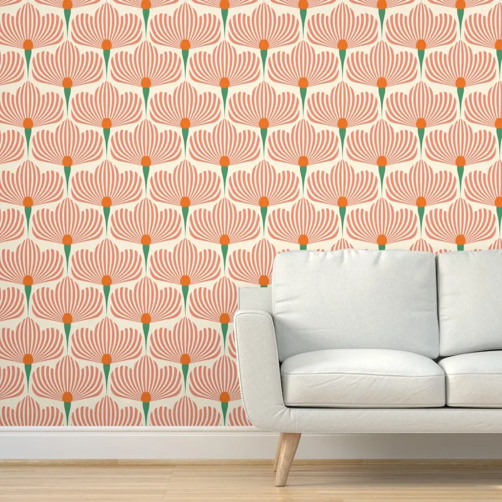 Geometric Floral Art Deco Peel and Stick Wallpaper - Coral Pink product