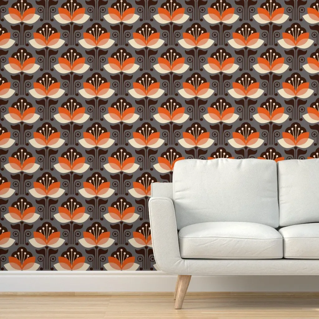 Geometric Flowers Peel and Stick Wallpaper - Orange product