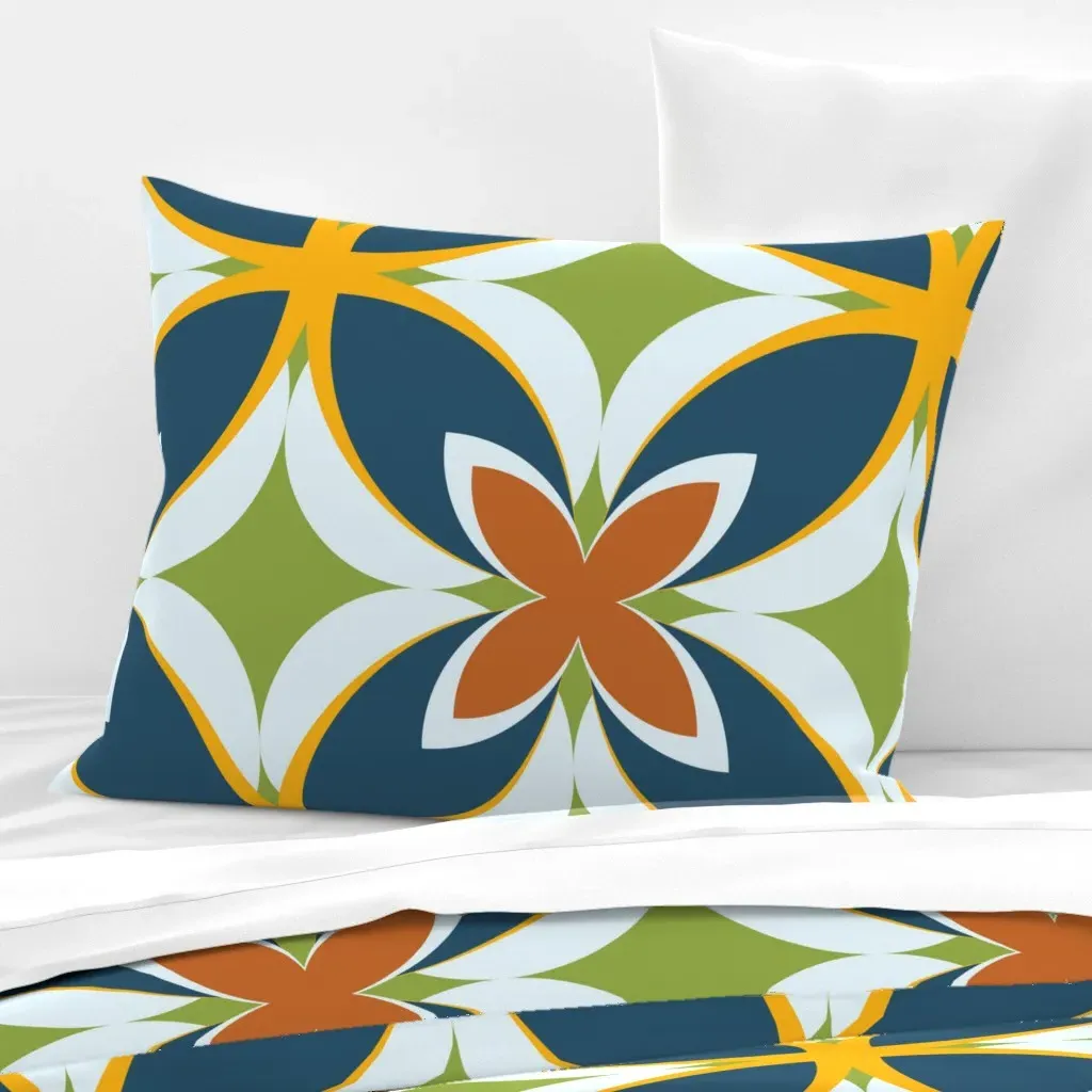 Geometric Frangipani Flowers Standard Knife Edge Cushion - Teal, Cotton Sateen product
