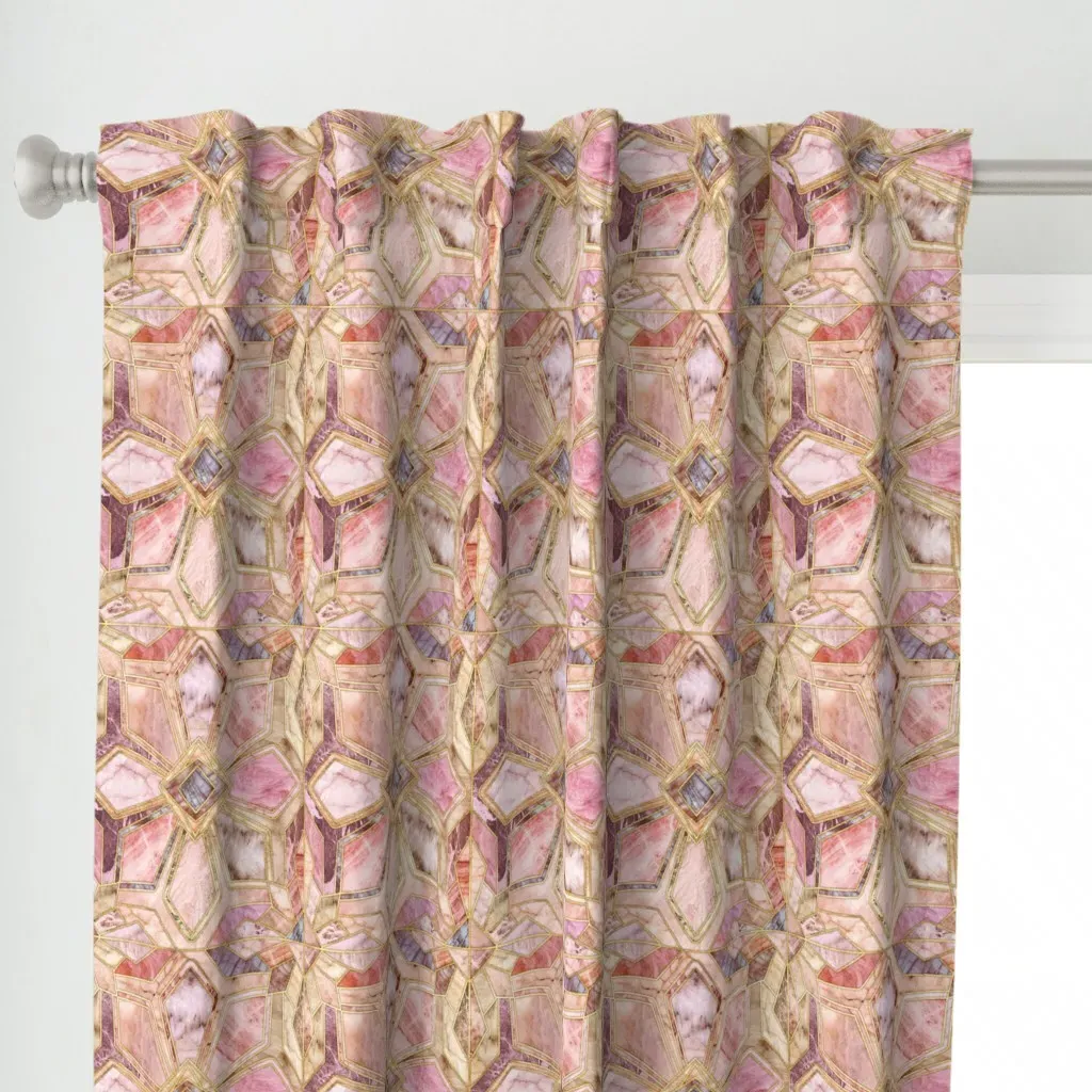 Geometric Gilded Stone Curtain Panel - Rose Pink alternate view