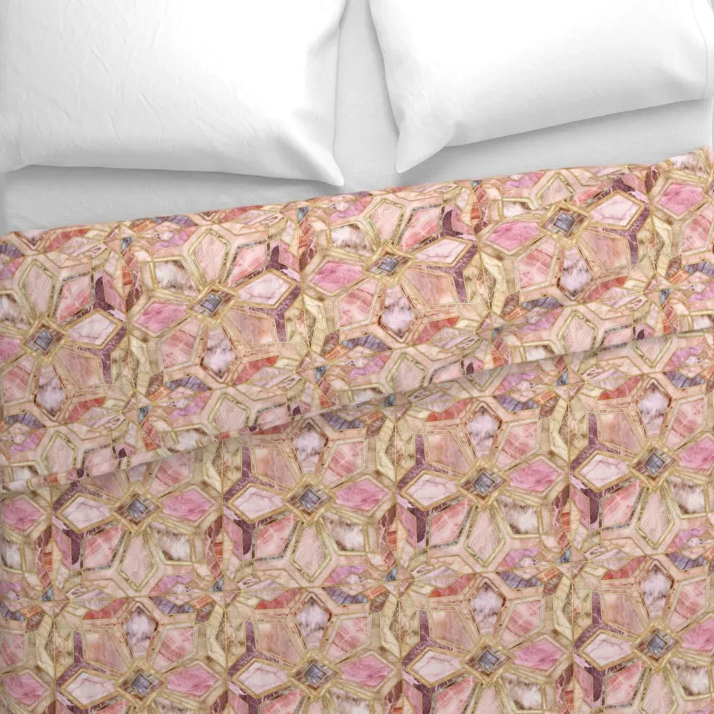 Geometric Gilded Stone Tiles Duvet Cover - Rose Pink alternate view