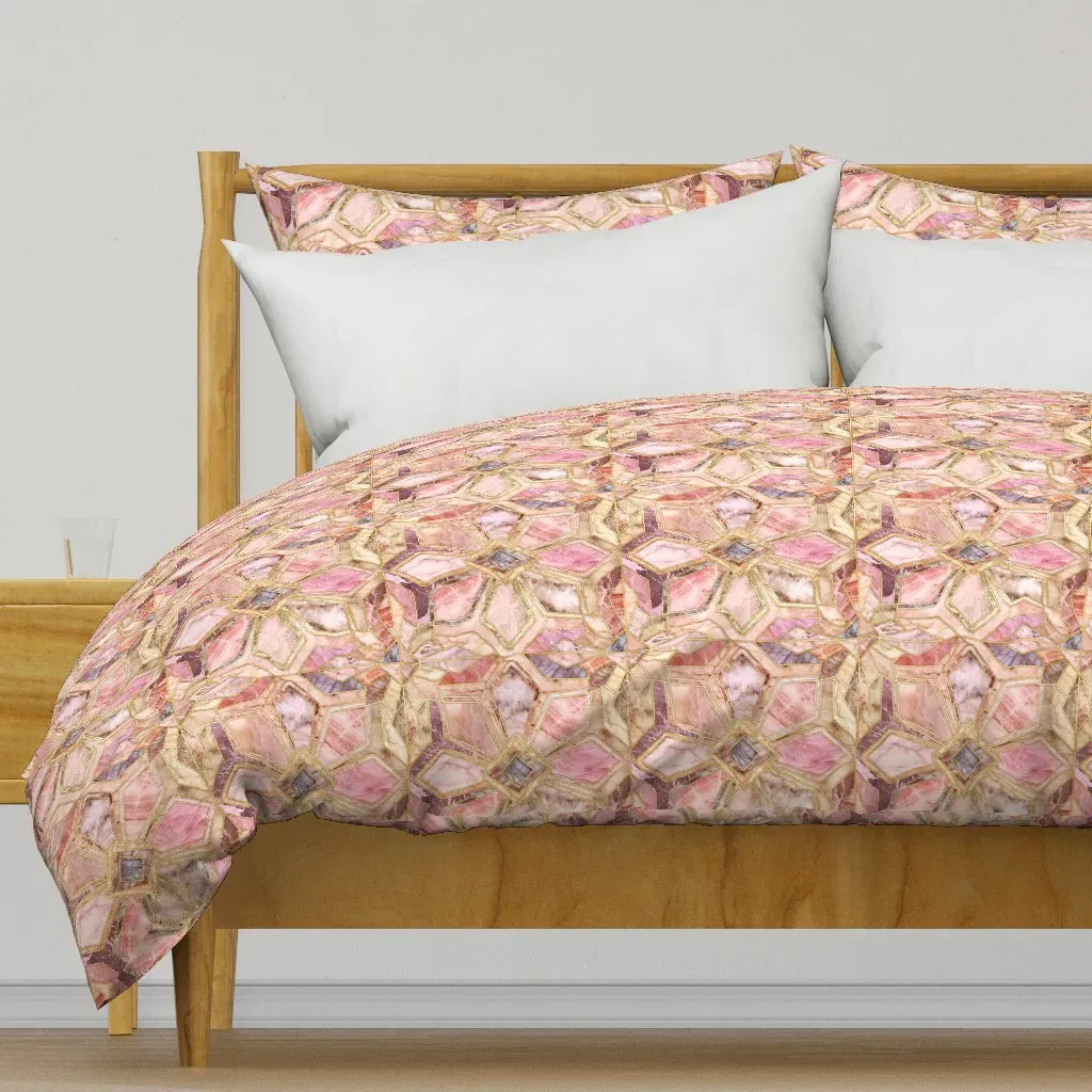 Geometric Gilded Stone Tiles Duvet Cover - Rose Pink product