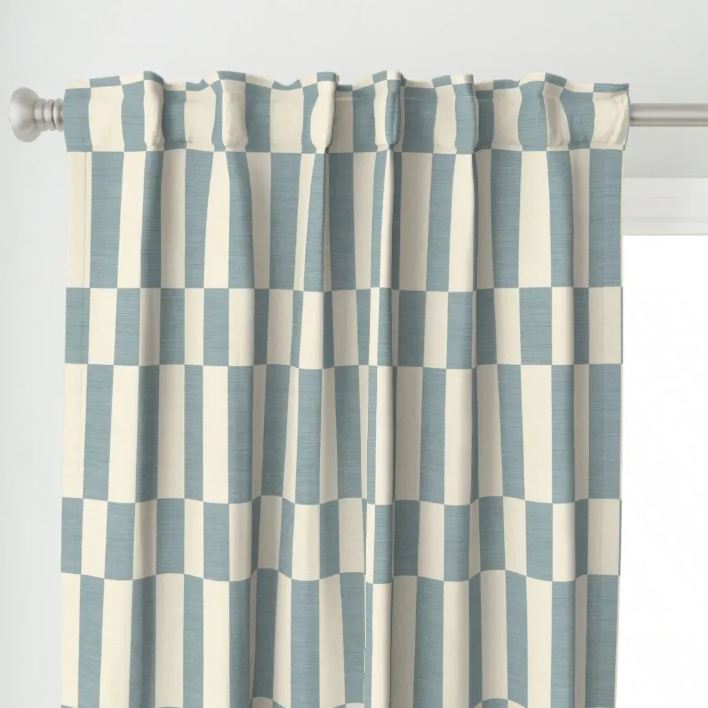 Geometric Grid Box Muted Curtain Panel - Blue alternate view