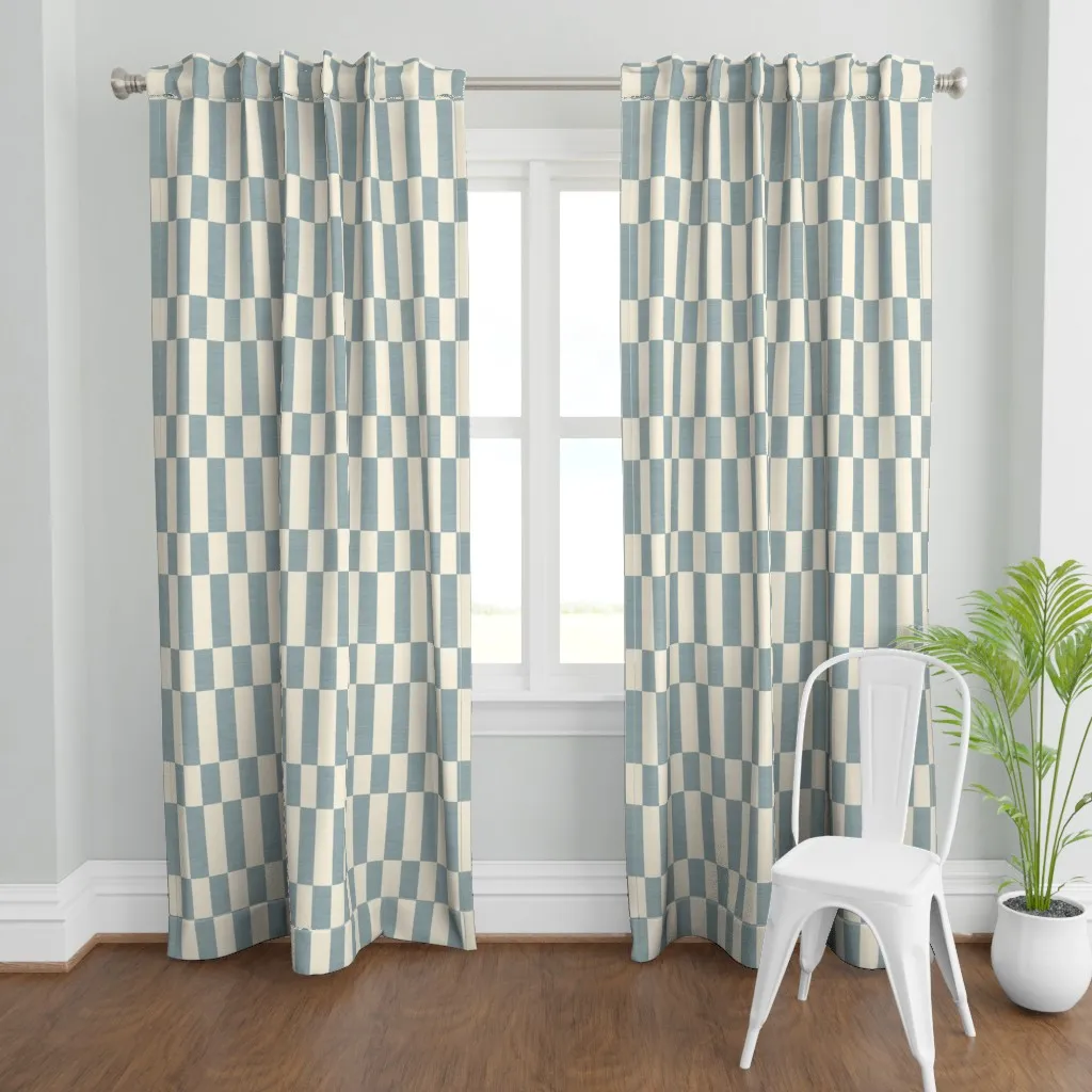 Geometric Grid Box Muted Curtain Panel - Blue product