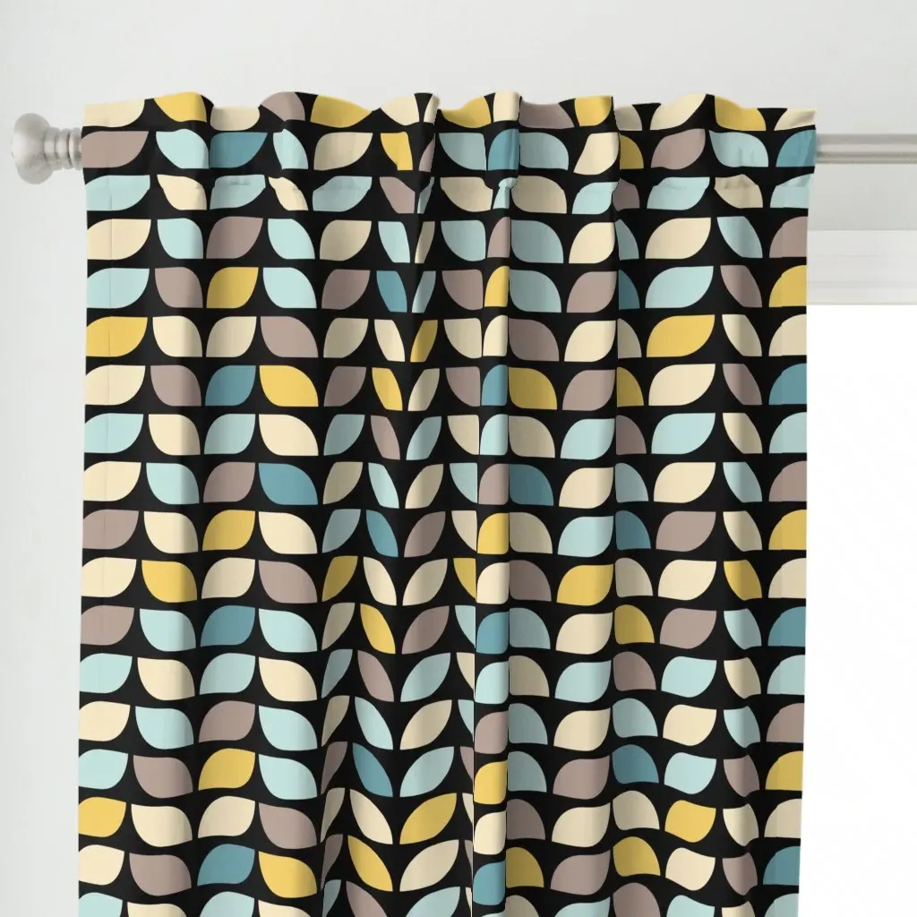 Geometric Leaf Pattern Curtain Panel - Pale Yellow alternate view