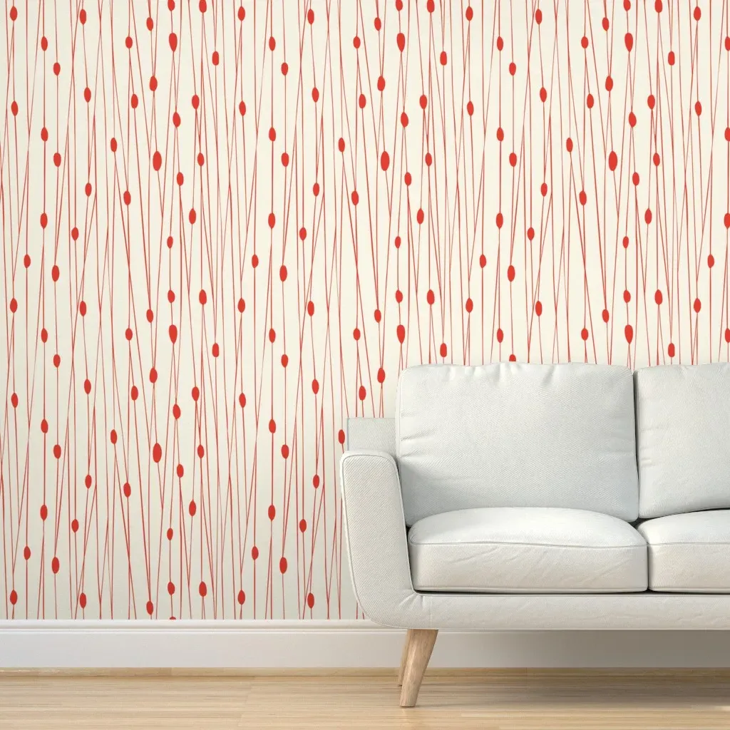 Geometric Lines & Dot Peel and Stick Wallpaper - Cream, Red product