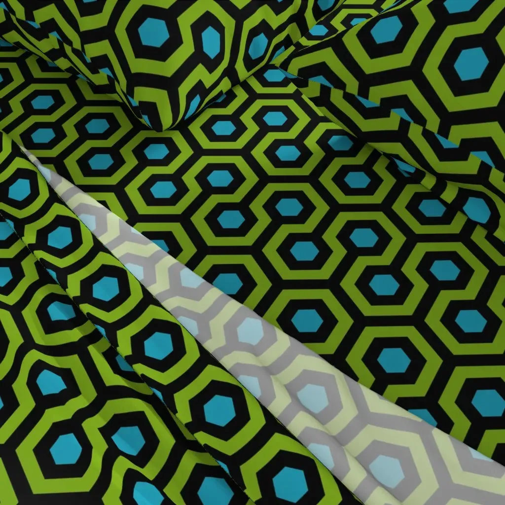 Geometric Looped Hexagons Queen Sheet Set - Lime Green alternate view