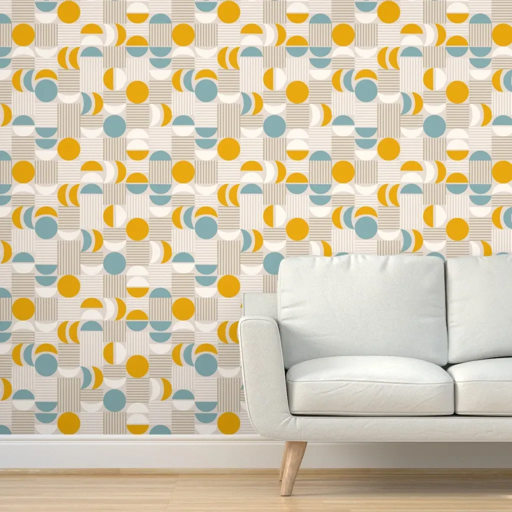 Geometric Moon Phases Peel and Stick Wallpaper - Mustard Yellow product