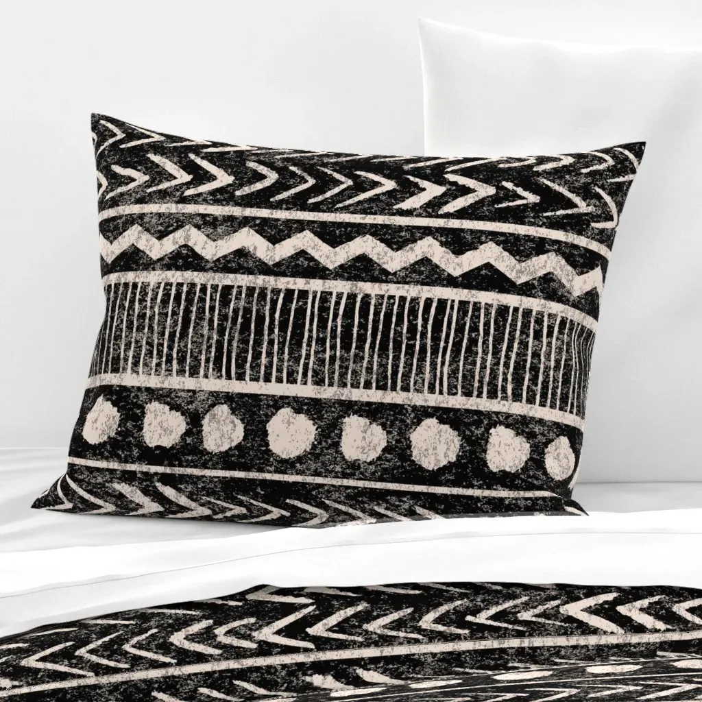 Geometric Mudcloth Standard Knife Edge Cushion Cover - Black, Cotton Sateen product