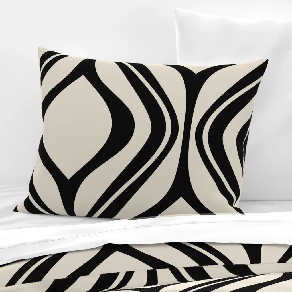 Geometric Ogee Waves Standard Knife Edge Pillow - Black, Cotton Sateen product